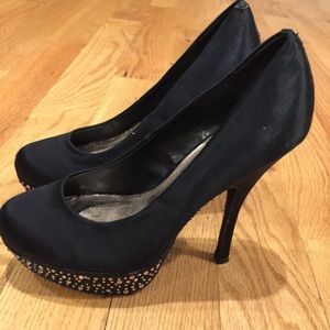 black rhinestone and silk steve madden heels